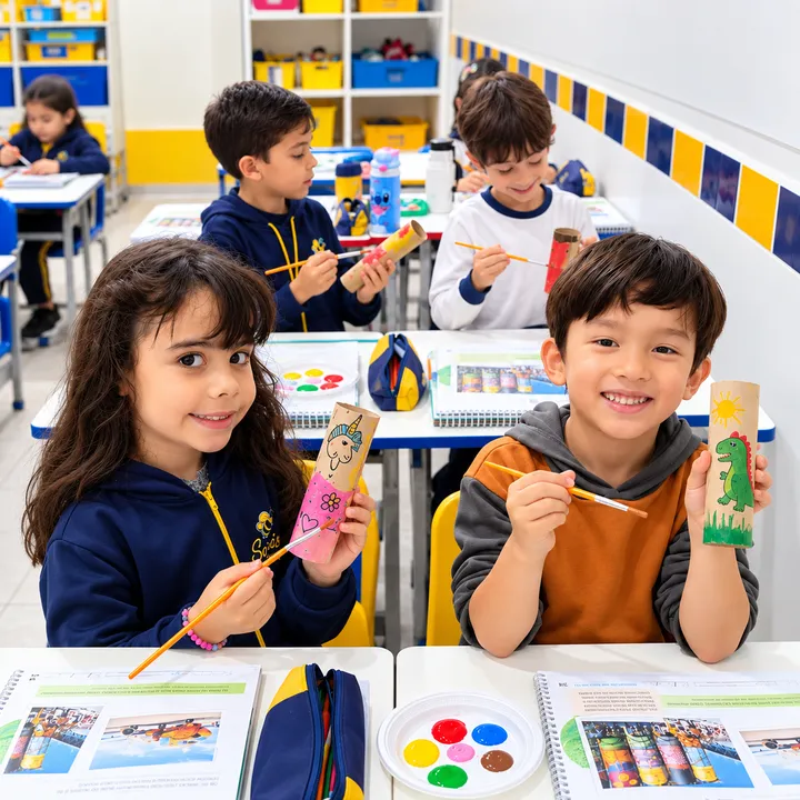 Turma do Infantil II da Escola Sorriso em atividade artística
